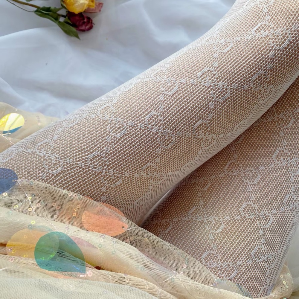 Gucci GG White Sheer Patterned Fishnet Tights S